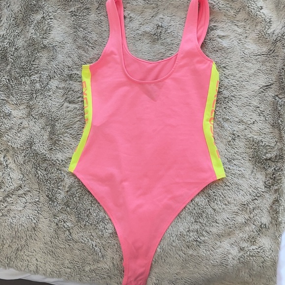 Bright Pink with Neon Green Side Detail Bodysuit - Picture 5 of 8